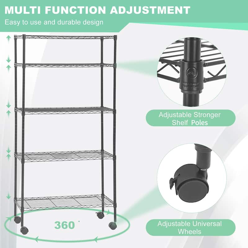 Atwood 5-Tier NSF Certified Wire Shelving Rack with Adjustable Shelving and Includes Wheels