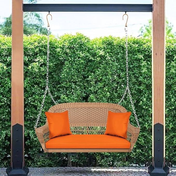 28 in. W Orange Cushion in Aluminum Frame Outdoor Porch Swing with CushionGuard and Stand