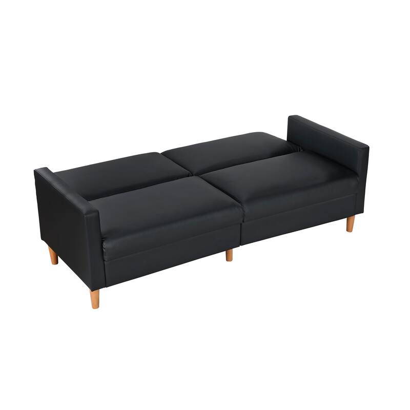 Black Faux Leather Convertible Futon Sofa with Plywood Frame