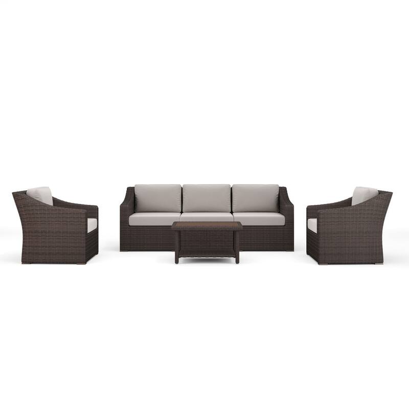 Martha Stewart 4pc Outdoor Rattan Wicker Patio Conversation Set with All-Weather Cushions - 33"W x 32"D x 29.5"H - Tan Cushions/Brown Frame