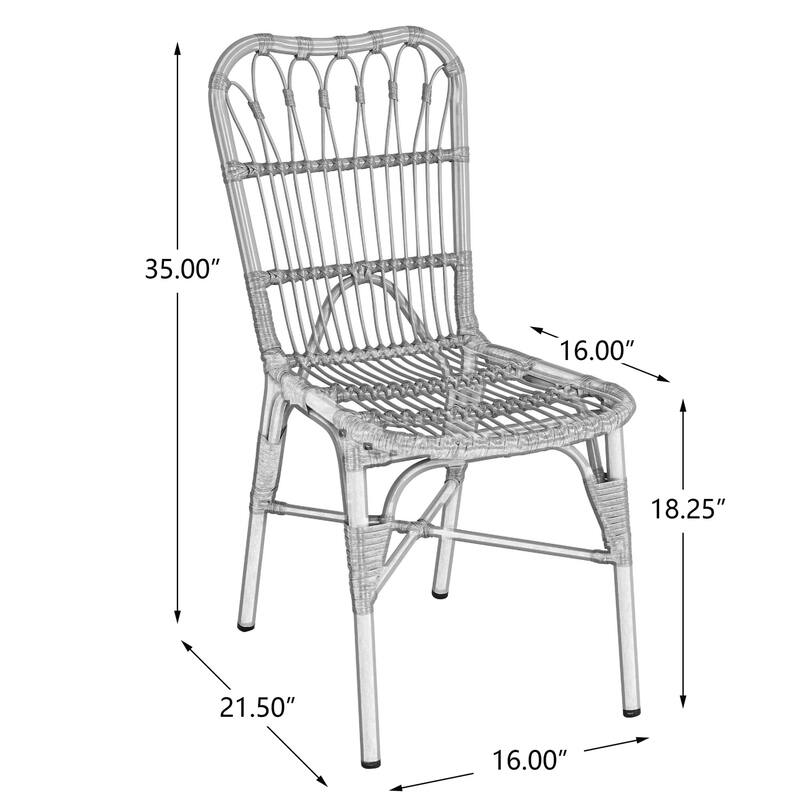 Set of 2 Outdoor PE Wicker and Iron Frame Dining Chairs, No Assembly