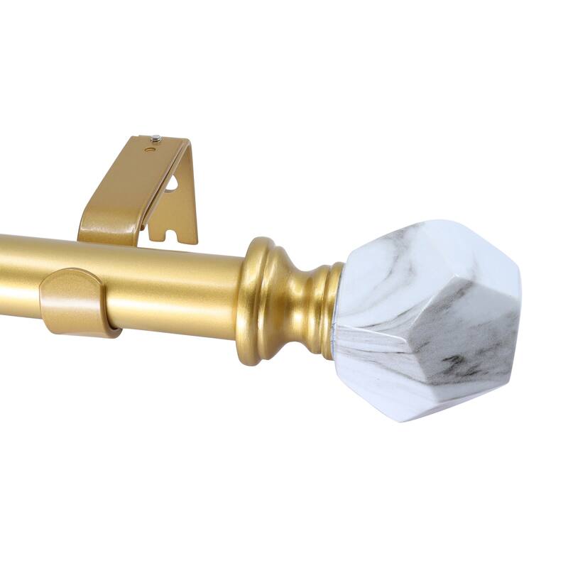 Meriville 1" Diameter Telescoping Window Curtain Rod, Varo White Marble - Royal Gold - 84"-120"