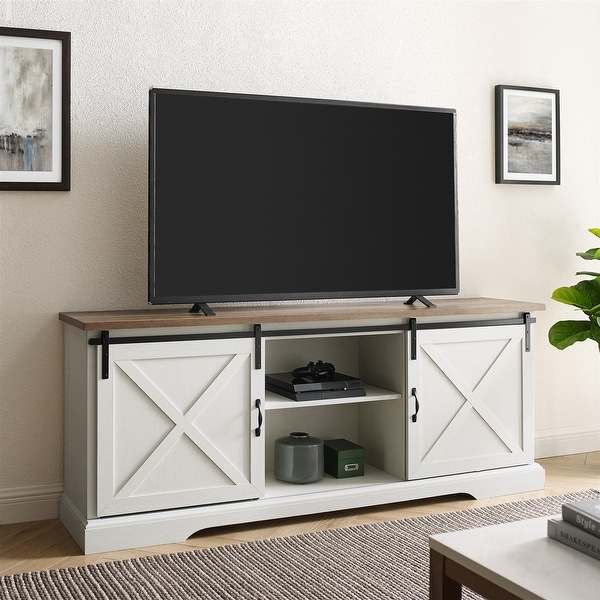 The Gray Barn Wind Gap 70-inch Sliding Barn Door TV Console. Opens flyout.