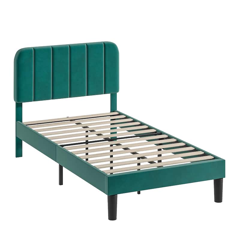 2 Pack Kids Bed Frame Height Adjustable Upholstered Headboard Bed Twin Size Bed Set of 2