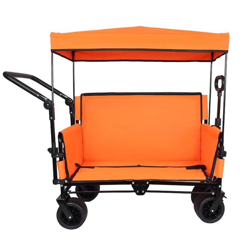 3-in-1 Folding Wagon Cart with Bench Seat & Canopy & Storage, 500lbs Heavy-Duty, 180L Capacity, All-Terrain Wagon