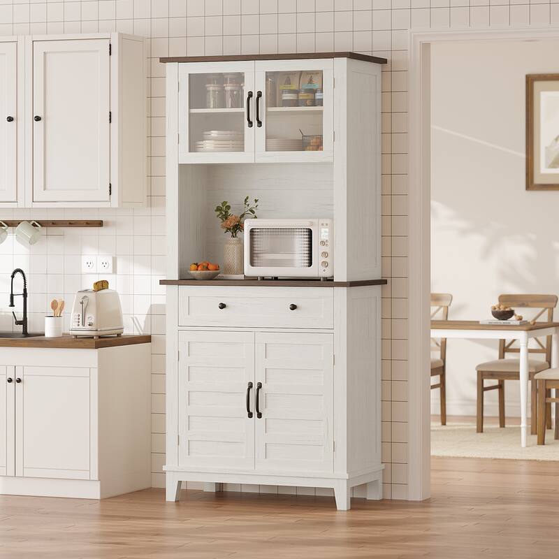 72" Tall Kitchen Pantry Storage Cabinet with 2 Glass Doors