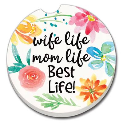 Counterart Absorbent Stoneware Car Coaster, Mom Life, Set of 2 - 2.5