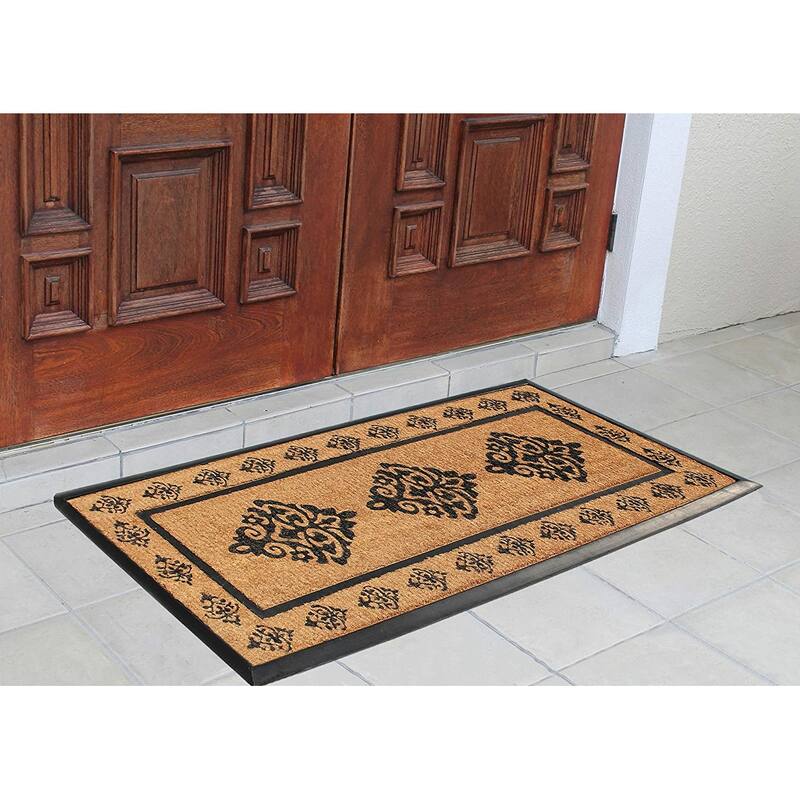 A1HC- Designer Hand-Crafted Rubber & Coir Frame Molded Double Door Mat, Perfect and more functional size - 24"X57"
