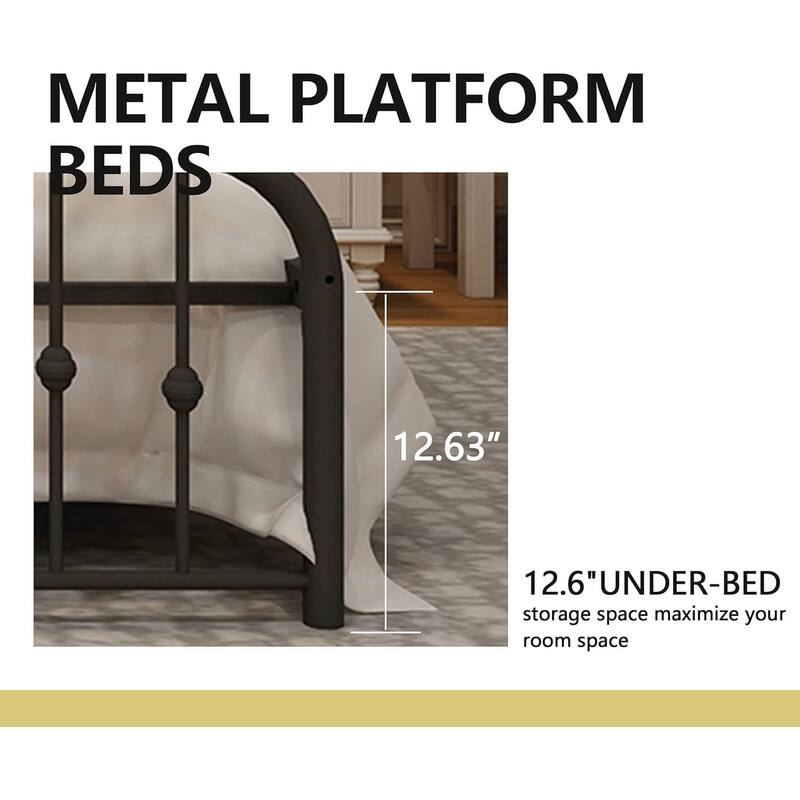 Alazyhome Platform Metal Bed Frame with Headboard, Iron Slat Support