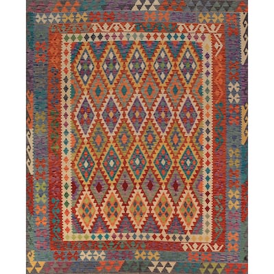 Reversible Kilim Oriental Area Rug Hand-Woven Multi-Color Wool Carpet - 8'5"x 9'8"
