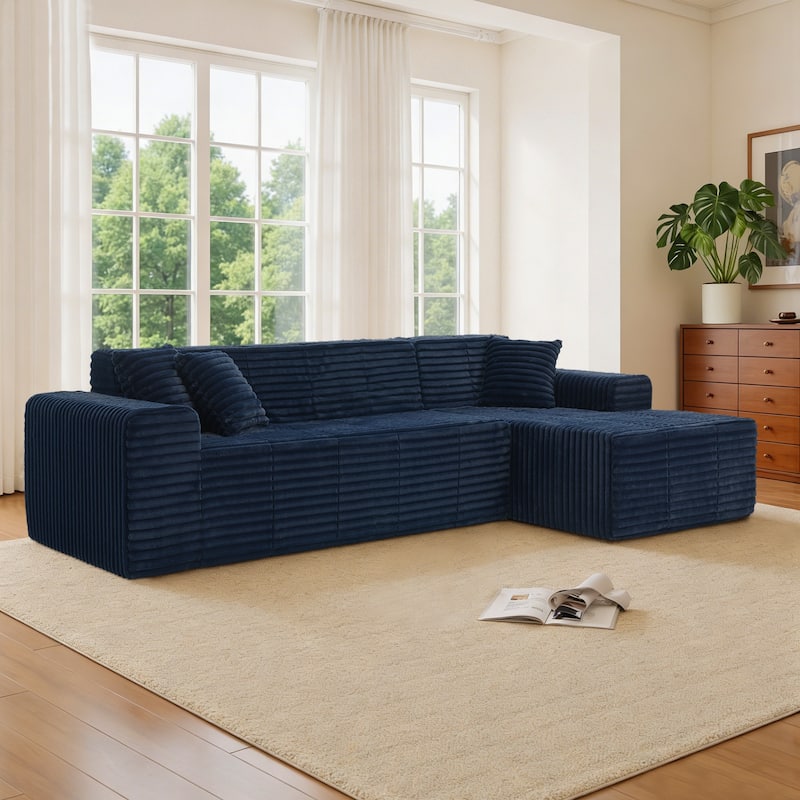 Scandinavian Corduroy Full-Foam Modular Sectional Sofa Set - Navy