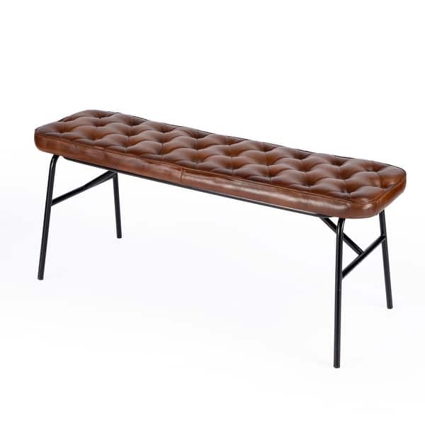slide 2 of 8, Austin Leather Button Tufted Bench Brown