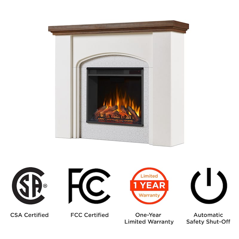 Anika 49" Electric Fireplace Mantel in White Stucco by Real Flame
