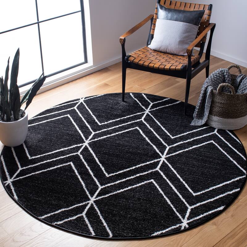 SAFAVIEH Adirondack Juvelina Modern Geometric Rug - 4' Round - Black/Ivory