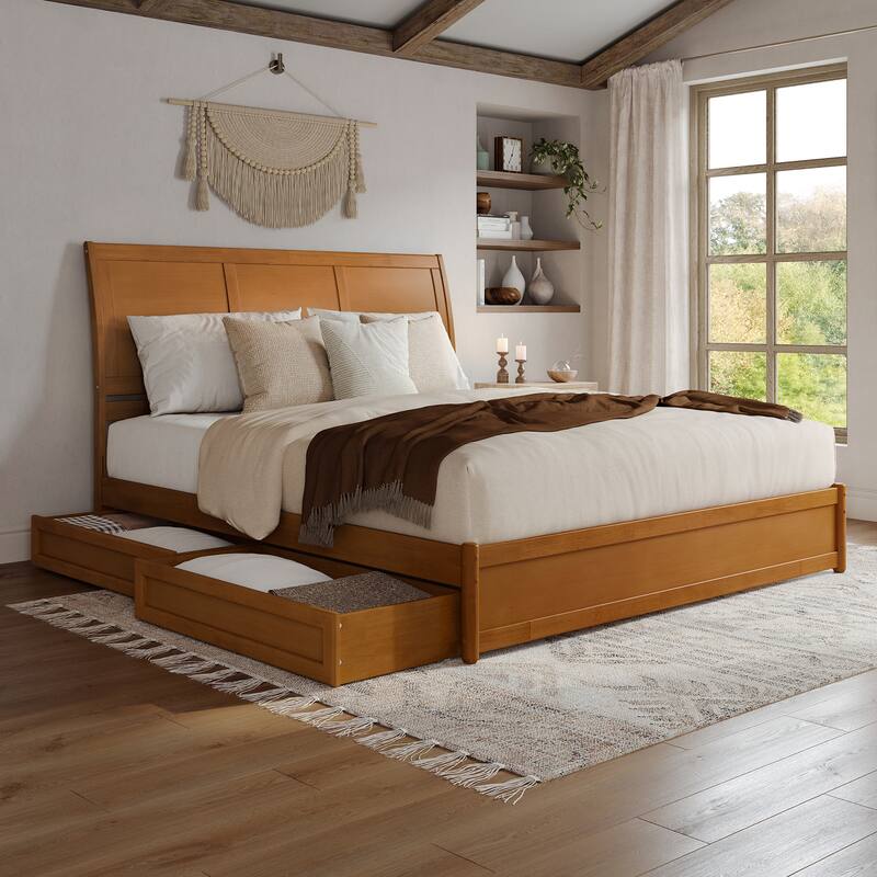 Andorra Platform Bed with Panel Footboard and Storage Drawers - Light Toffee - King