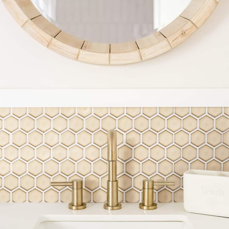 Merola Tile Hudson Due 2" Hex Caffe 10-7/8" x 12-5/8" Porcelain Mosaic Floor and Wall Tile - Beige - Case (10 Tiles)