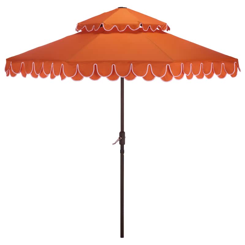 SAFAVIEH Outdoor Kjerstin Valance 9Ft Double Top Umbrella - Orange/White