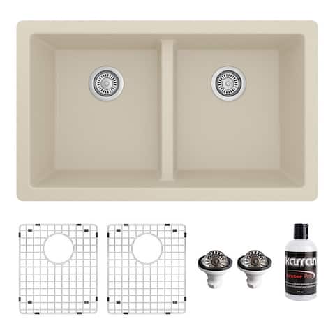 Karran 32" Undermount Double Equal Bowl Quartz Kitchen Sink Kit - 32" x 19.5" x 9"