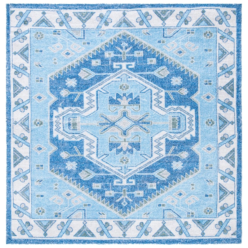 SAFAVIEH Handmade Saffron Marcela Modern & Contemporary Tribal Blue/Ivory Cotton - 6' Square - Blue/Ivory - Square