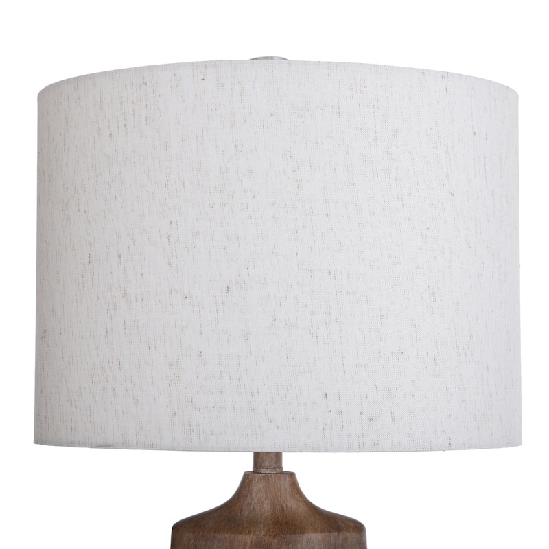 StyleCraft Haverhill Wood and Silver Textured Coil Banded Table Lamp with Oatmeal Drum Shade