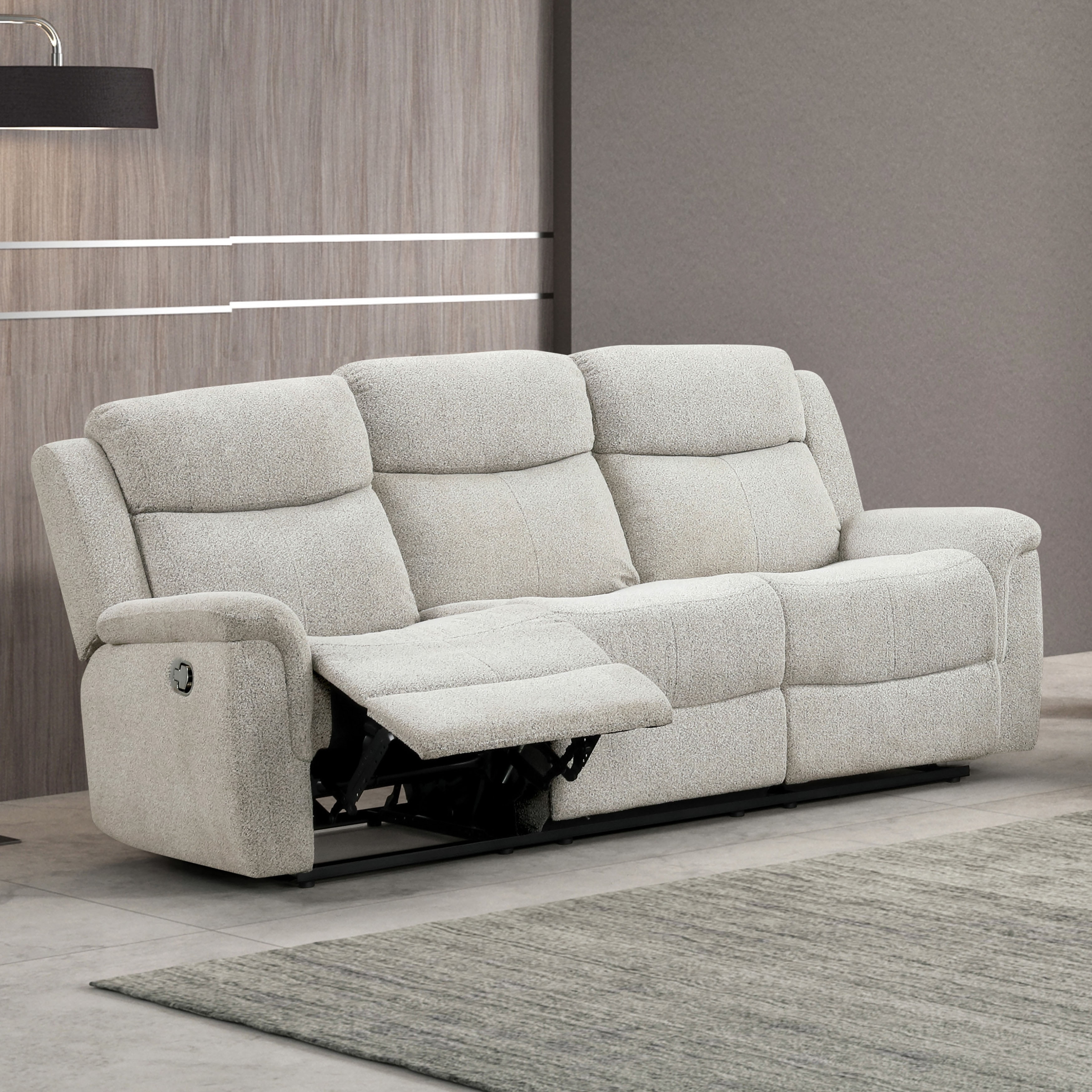 Furniture of America Gulid Modern Light Grey Padded Track Arms Recliner Sofa