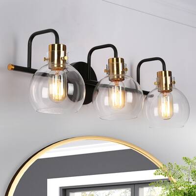 Black Vanity Lights 3-Light Modern Bathroom Lighting with Globe Glass - 23" L x 8" W x 8" H