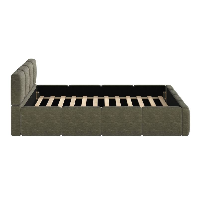 King/Queen/Cal King Platform Bed with Boucle Headboard & Footboard, Upholstered Grounded Frame