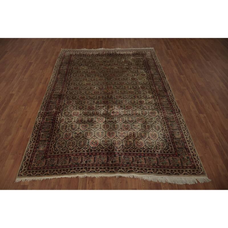 Hand Knotted Oriental 100% Wool Carpet Traditional Geometric Brown Agra Area Rug - 9' 8'' X 6' 8''