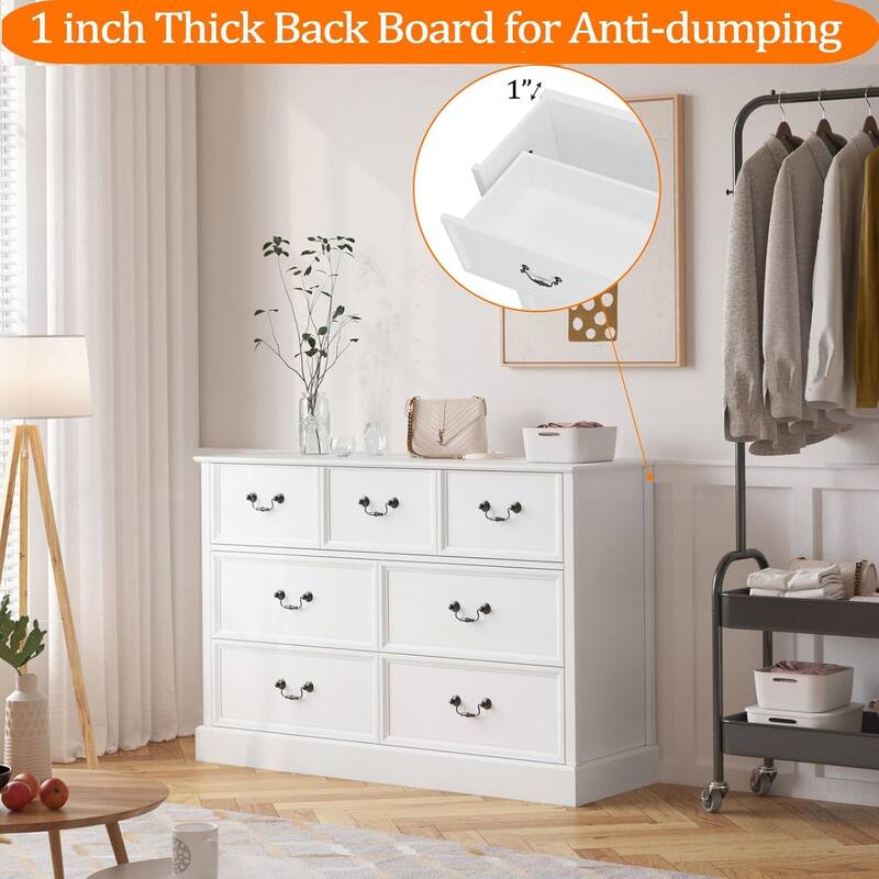 Farmhouse 7 Dresser Chests for Bedroom,48" Wood Dresser Chest of Drawers Organizer Storage