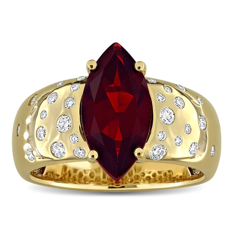 Miadora 2 7/8ct TGW Garnet 1/3ct TDW Diamond Cocktail Ring 14k Yellow Gold
