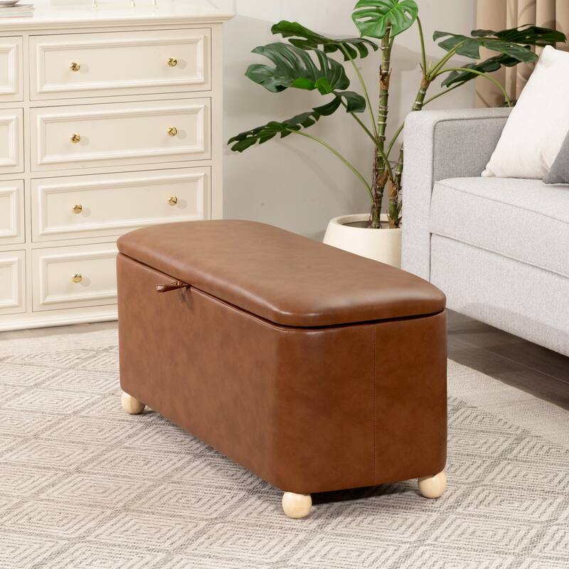 Adeco Storage Ottoman End of Bed Bedroom Entryway Bench