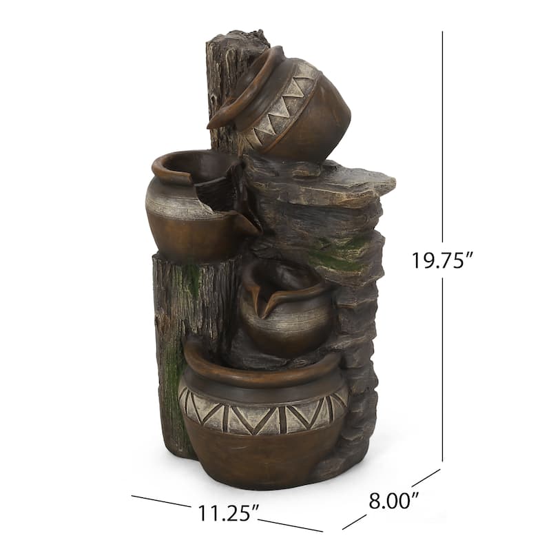 19.75" High Weather Resistant Floor Fountain with Light, 3 Tier Outdoor Fountain, Brown + Gray