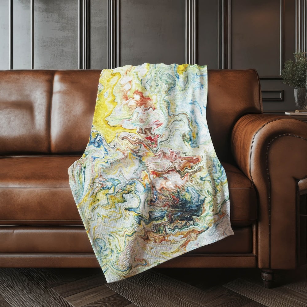 Premium Machine Washable Abstract Watercolor Sherpa Throw Blanket