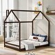 preview thumbnail 11 of 38, Semi-Enclosed House Bed for Kids, Full Size Floor Bed with Roof, Playhouse Design, Solid Pine Wood Frame, No Slats Espresso - Full