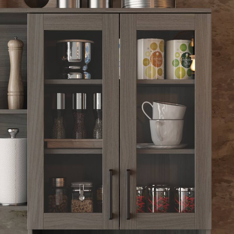 Panrty Storage Cabinet w/Glass Display Hutch Buffet Drawers Sideboard