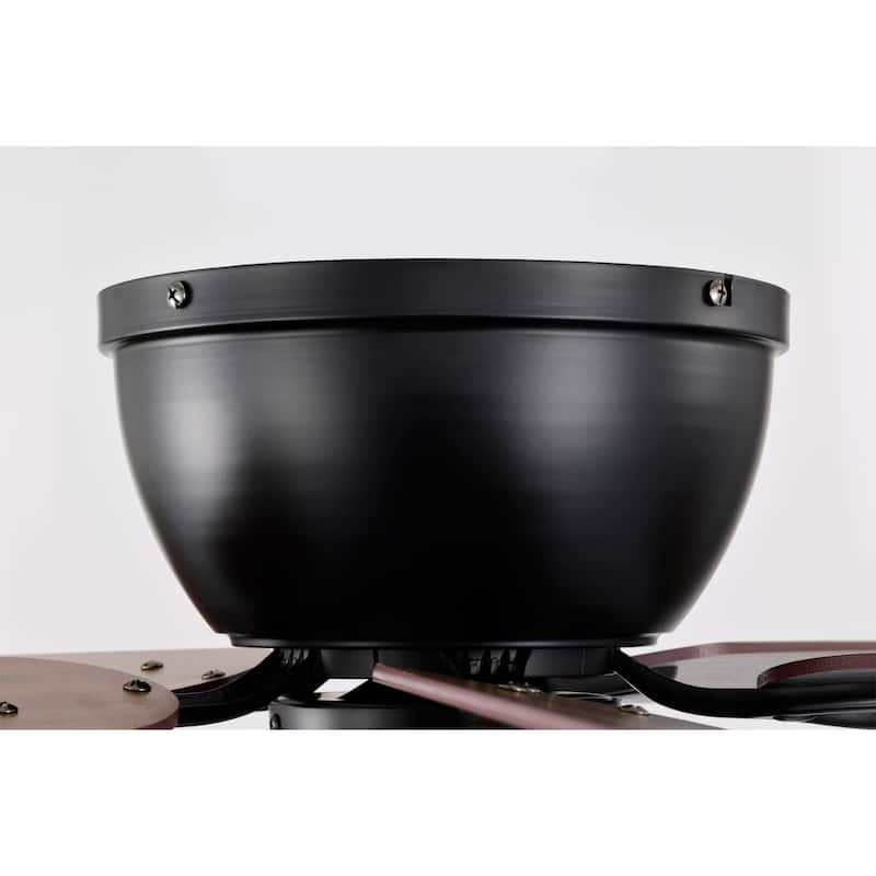 Chergo 52-Inch Flushmount Lighted Ceiling Fan Red Flower Tiffany Glass Lamp Black Finish