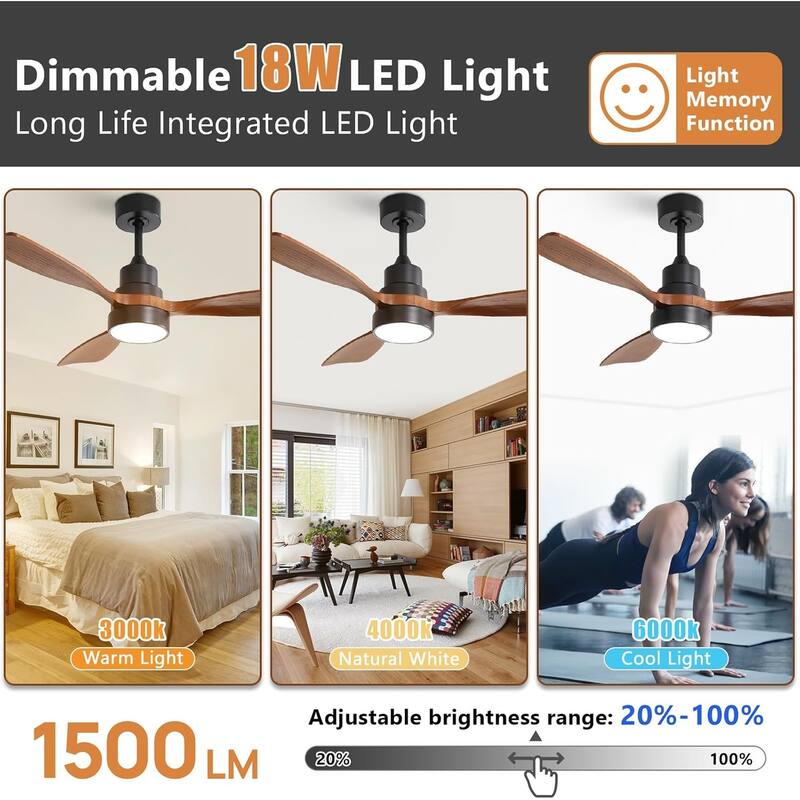 Modern Ceiling Fan With Light Smart Life APP Remote Control Timer For Alexa Google Bedroom Farmhouse