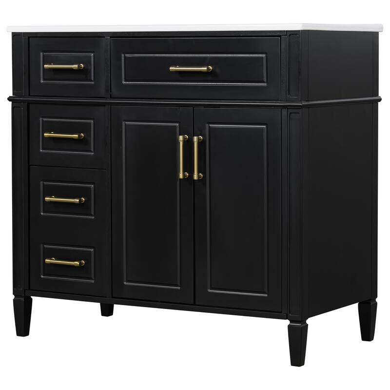 36 Inch Single Sink Bathroom Vanity Cabinet with 4 Drawers, Vanity Base & Ceramic Basin Set