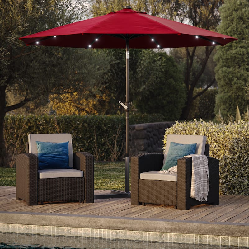 CorLiving 9ft Patio Umbrella with Lights, Tilting - Red