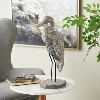 Gray Polystone Textured Egret or Pelican Decorative Sculpture