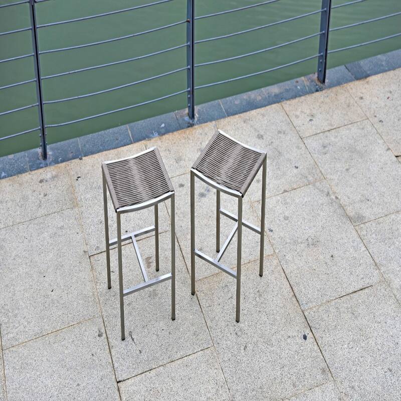 Brown Iron Rectangular Backless Bar Stools Set of 4 with Silver Stainless Steel Frame - 14” x 14” x 28” (D x W x H)