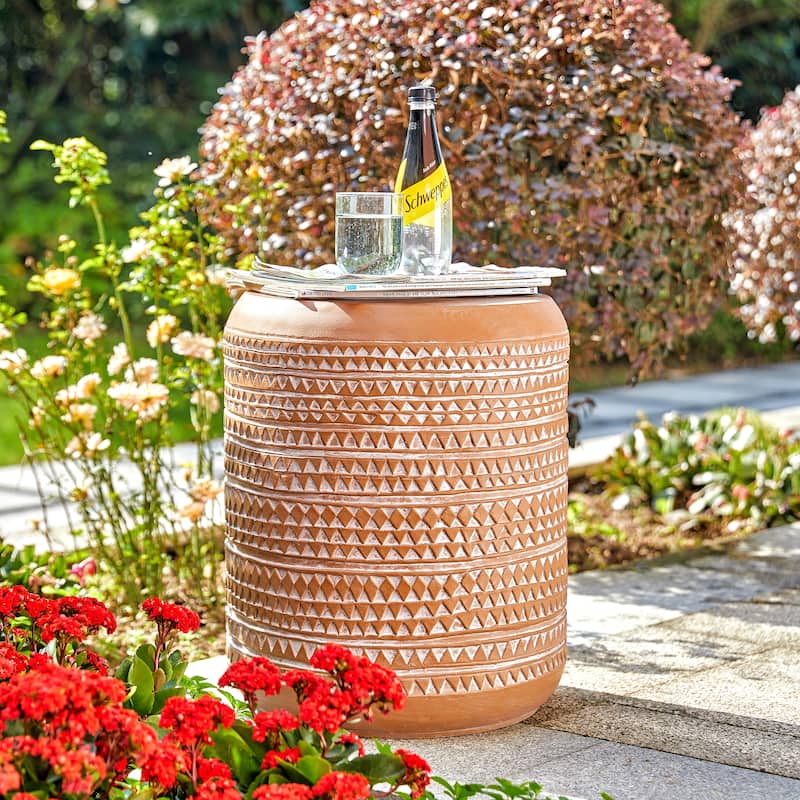 Glitzhome 18"H Modern MGO Faux Drum Garden Stool Plant Stand Accent Table