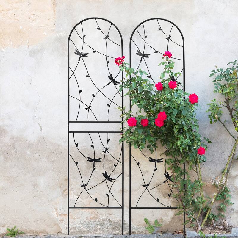 2 Pack Metal Garden Trellis 86.7" x 19.7" Rustproof Trellis for Climbing Plants Outdoor Flower Support Dragonfly Deco