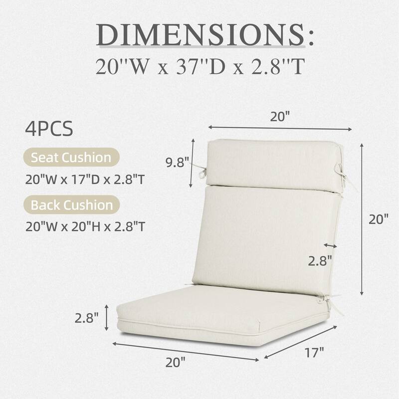 Aoodor Outdoor Dining Chair Cushion Set, 37"x20"x2.8"