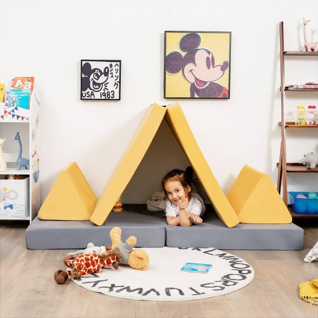 4-Piece Convertible Kids Couch Set with 2 Folding Mats - 66" x 33" x 5.5" (L x W x H)