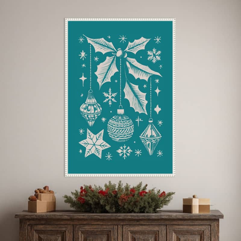 Bells and Baubles: Holiday Ornament Poster by Casa Cartissi (23 x 33 in.), Framed Canvas Wall Art Print - Sylvie Beaded White