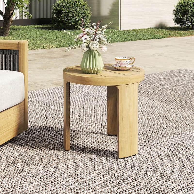 Overture 1-Piece Natural Wood Grain Aluminum Outdoor Round-Edge Table - 19 x 19