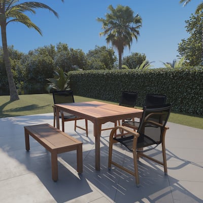 Amazonia 6pc Outdoor Patio Wood Dining Set - Bench and Chairs