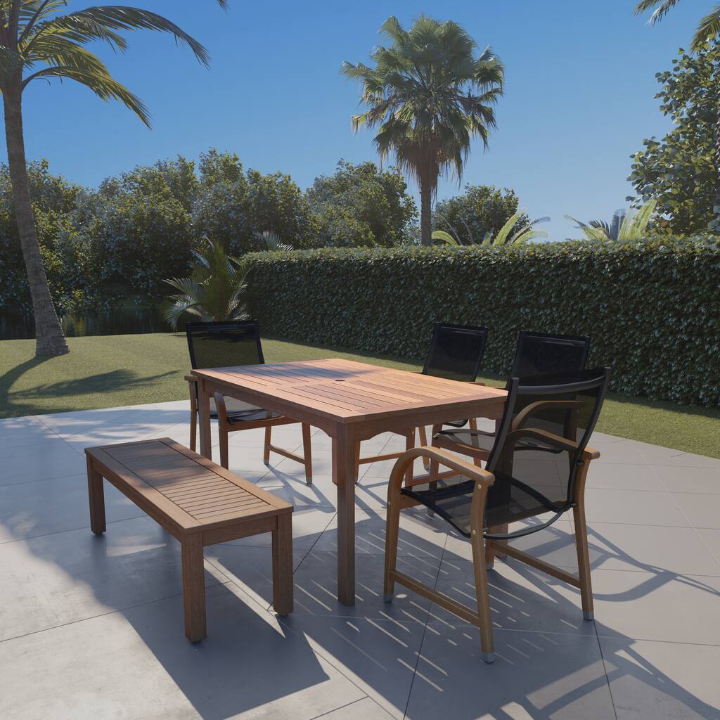 Amazonia 6pc Outdoor Patio Wood Dining Set - Bench and Chairs