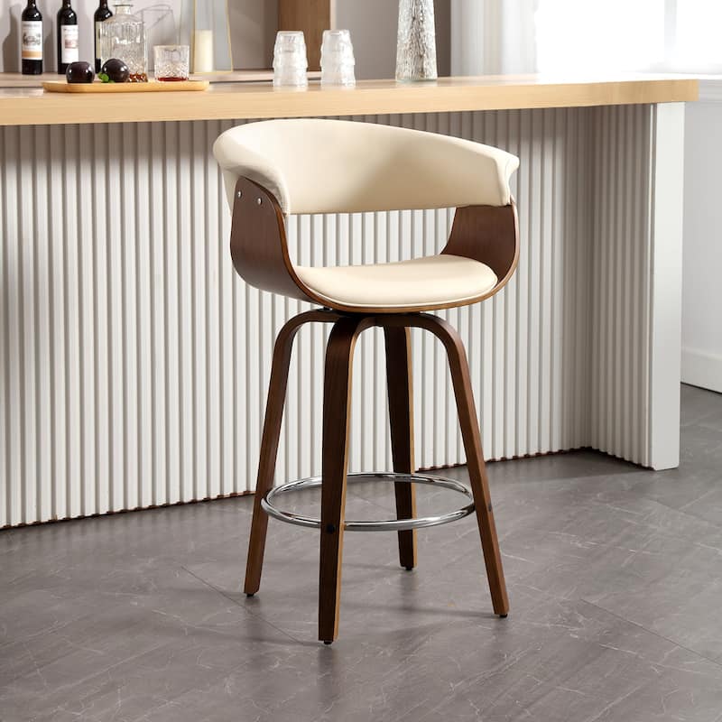26"/29" Faux Leather Swivel Bar Stools, Wood Counter Stool